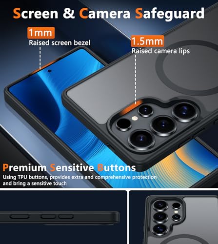 Image of FNTCASE for Samsung Galaxy S25-Ultra Case: Magnetic Matte Military Grade Drop Protection Translucent Cell Phone Cover - Slim Rugged Durable Shockproof Protective Phonecase - 6.9 inches (Black)