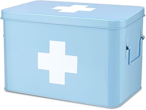 Miniatura 19 de Caja de medicamentos Flexzion, botiquín de farmacia para el hogar, 33 x 21 x 19 cm, almacenamiento de medicamentos de metal para emergencia, Rosa