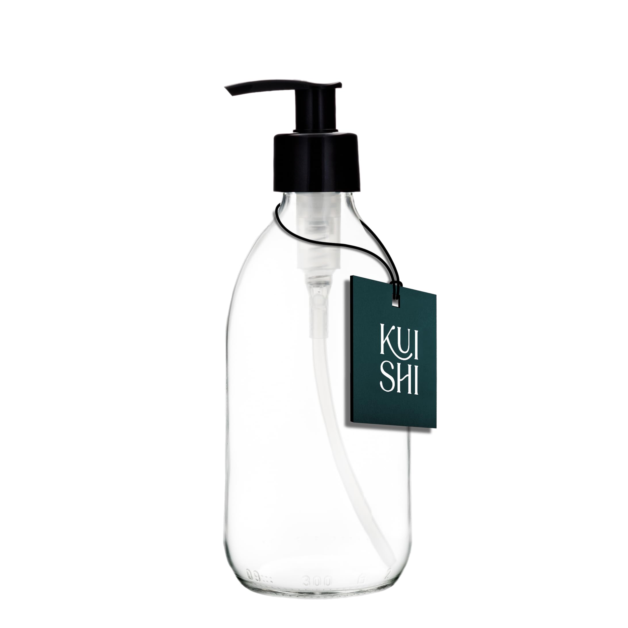 Kuishi Clear 300Ml Glass Soap Dispenser With Black Plastic Pump - Pack Of 1 Refillable Bpa-Free Hand Soap Dispenser For Kitchen & Bathroom,