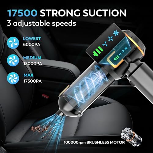 Image of FYA Handheld Vacuum Cleaner Cordless, 4 in 1 Car Vacuum Cleaner & Compressed Air Duster Blower, Rechargeable 6000mAh, 3 Speed Suction Upto 18000PA, BLDC Motor, for Home Car Pet Hair Deep Cleaning