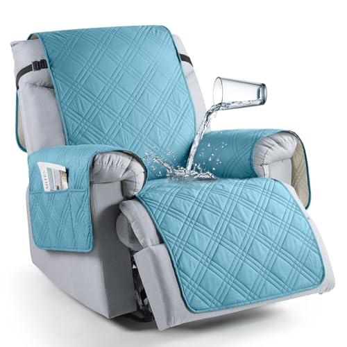 TAOCOCO 100% Waterproof Recliner Chair Cover, Small Recliner Covers for Recliner Chair with Pocket, Non Slip Reclining Chair Cover Furniture Protector for Kids, Pets(20'', Sky Blue)