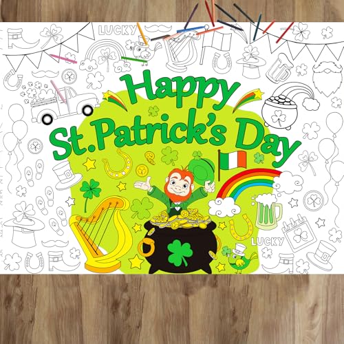 Image of St. Patrick's Day Coloring Books for Saint Patrick's Day Giant Coloring Poster Large Coloring Tablecloth Huge Table Cover for Home Party Supplies Favor 31.4 x 43.3 Inch