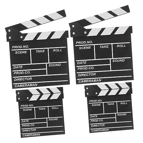 PRETYZOOM 4pcs Wooden Movie Film Clapper Board for Directors Photo Props Memo Board 20x20cm Black Professional