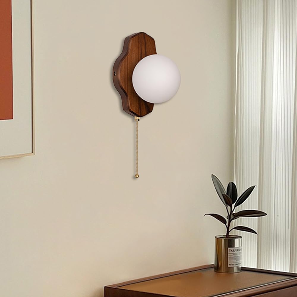 G9 Light Source Glass Shade Wall, Single Head Minimalist Wood Lamp, Modern Industrial Style Sconce, Bedroom Living Room Entryway Mounted Fixtures
