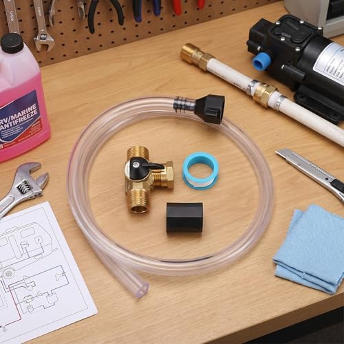 Image of Pissente RV Winterizing Kit, Antifreeze Fill Pipes, Brass Valves, Universal Fit, PTFE Seal, Easy Maneuver Hose, for Boats and RVs