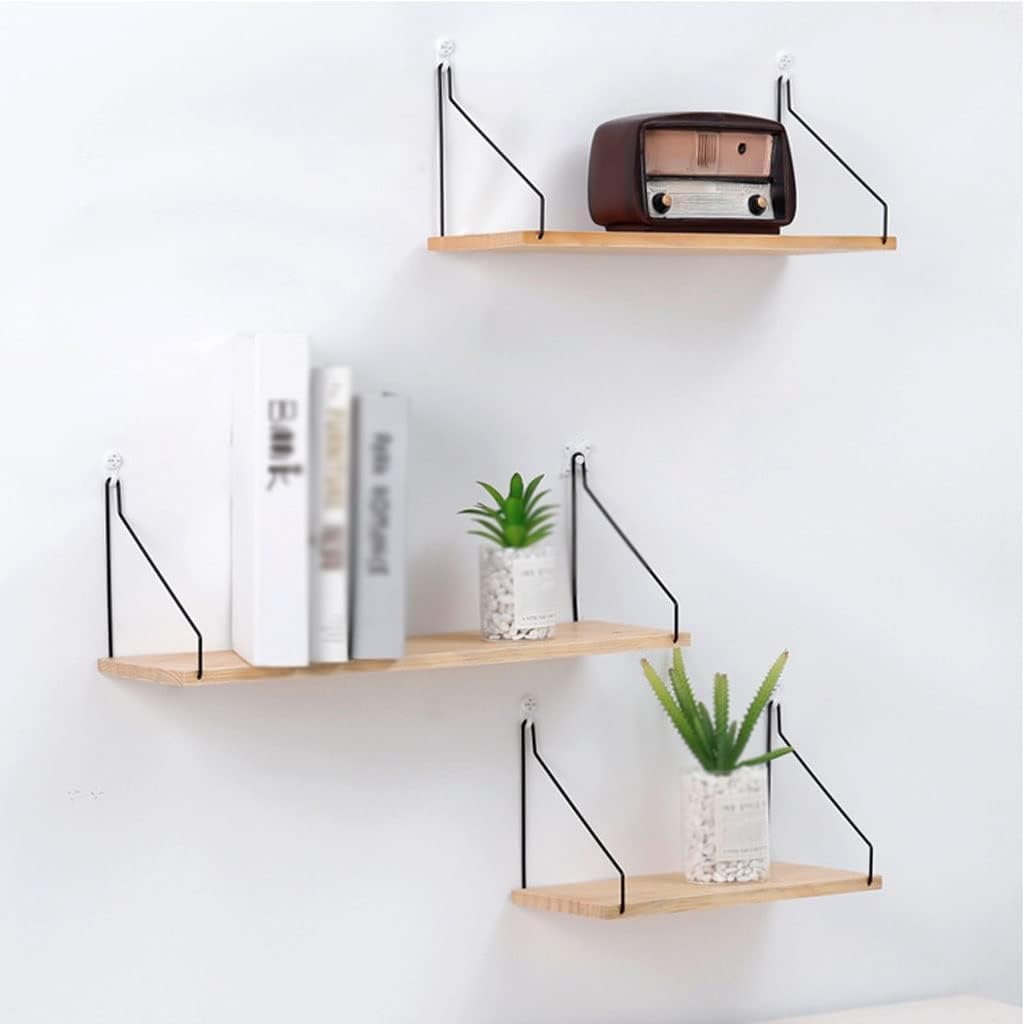 Iron Wood Wall Hanging Shelf Home Living Room Bedroom Decorative Shelf Magazine Rack Small Potted Plant Shelf (Color : D, Size : Lcode) (D Lcode)