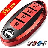 COMPONALL for Nissan Key Fob Cover, Key Fob Case for Nissan Altima Sentra Maxima Rogue Armada Pathfinder Infiniti Premium Soft TPU Full Cover Protection Smart Remote Keyless(for 4 Button only),Red