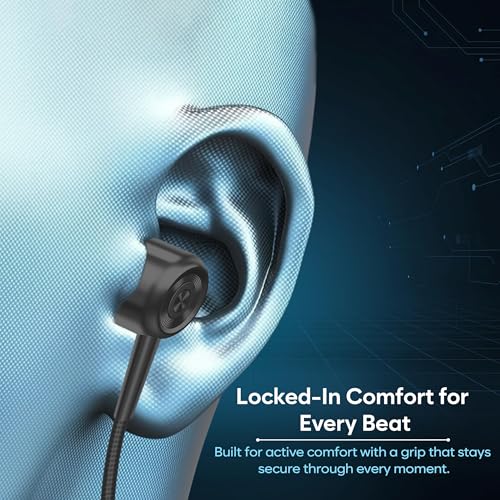 Image of Earphone Neckband Bluetooth 5.3 with 20+Hrs Playtime, 10mm Dynamic Driver, Type C Charging, Voice Assistant Bluetooth Neckband Headphone - Black