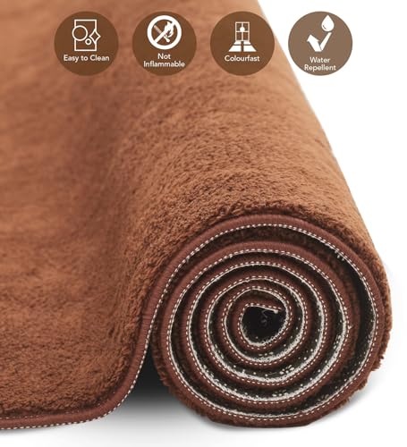 Image of Obsessions Large Indoor Polyester Carpet with Solid Pattern Felt Backing, Ideal for Bedroom & Living Room 120x170cm, Brown