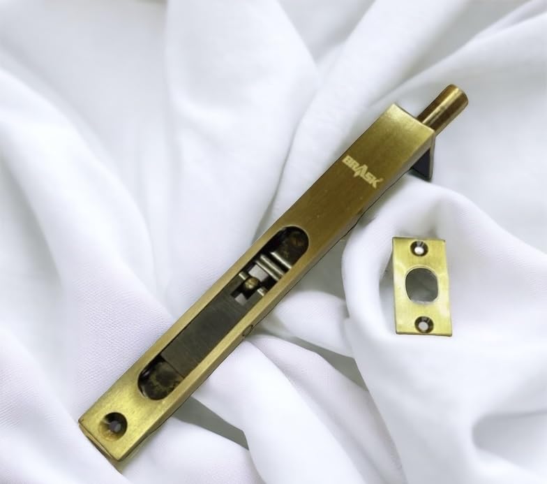 BRASK Brass Flush Tower Bolt 6 inches (150 mm) with Screws | Concealed Tower Bolt 6" (Antique Brass, 2)