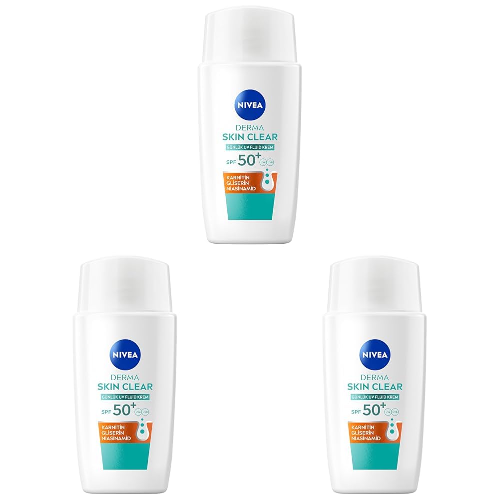 NIVEA SPF50 Derma Skin Clear Sivilce Karşıtı Gündüz Yüz Kremi 40 ml,Matlaştırıcı,Makyaj Bazı,Karnitin,Gliserin,Niasinamid,Hafif Formül (3 paketi)