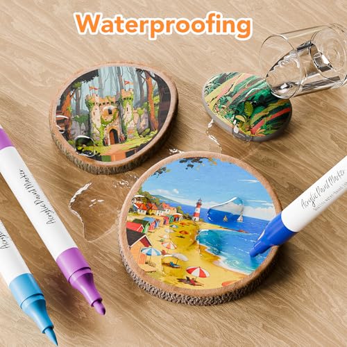 WELLOKB 80 Colors Dual Tip Acrylic Paint Markers, Fabric Markers, Brush Tip Permanent Acrylic Paint Pens for Wood, Glass, Rocks, Paper, Coloring book,Ceramic,DIY Crafts for Adults — view 6