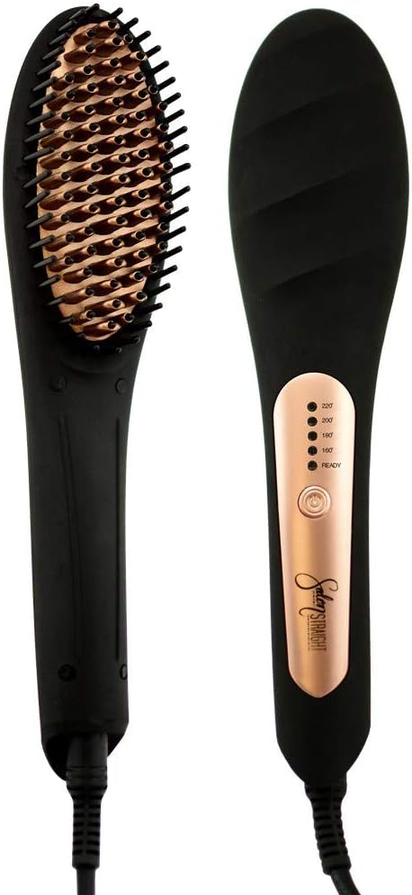 SOFT & STRAIGHT Hair Straightener Brush with Ceramic | Heated Hair Straightening Comb with 4 Temperature Settings & 1.8m Cable | Electric Hairbrush with MCH Fast Heating 100°C-220°C