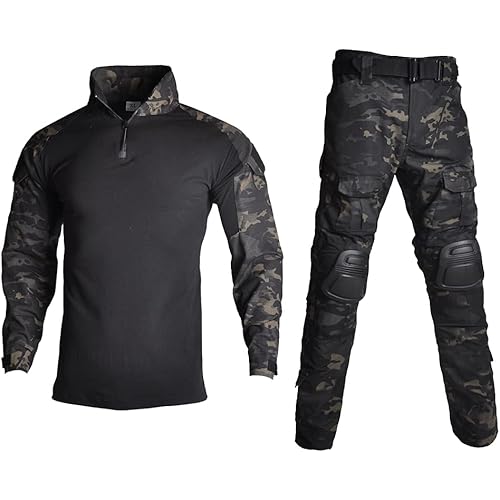 Lilychan Mens Tactical Military Suits Long Sleeve Rip-Stop Uniforms Combat Shirt and Pants Elbow Knee Pads