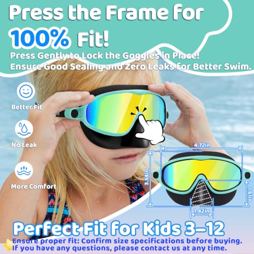 Vvinca Swim Goggles with Nose Cover, 2 Pack Wide View Diving Mask Anti-Fog UV No Leak Toddlers Swimming Goggles for Kids 3-12 - image 3