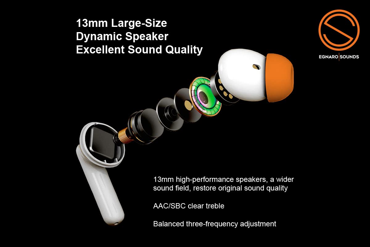 EGNARO ES5 Auricolari Stereo True Wireless, Bluetooth 5.1, Cancellazione Attiva del Rumore, Comandi Touch con Microfono e Resistenza all'Acqua IPX4, colore nero