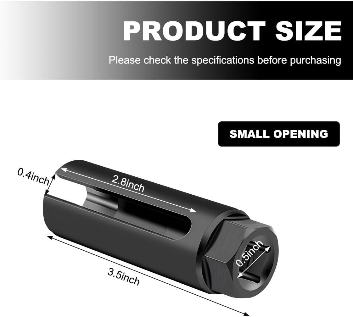 DXNQ 1/2" Drive 7/8" 6-Point O2 Sensor Socket Wrench with Side Wire Cutout and L-Shaped Extension Bar, Small and Large Opening Sizes, Chrome Vanadium Steel