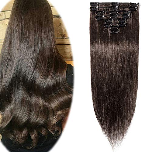 Down Human Hair Clip in 18" Brown