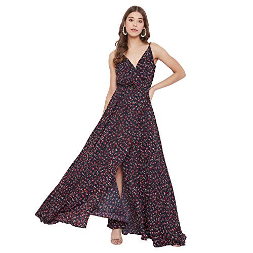 Image of Berrylush Red Solid V Neck Maxi Dress