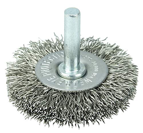 Image of Weiler 17975 2 inch Stem-Mounted Crimped Wire Radial Wheel, .014 inch Stainless Steel Fill, 1 /4 inch Stem, Made in the USA (Pack of 10)