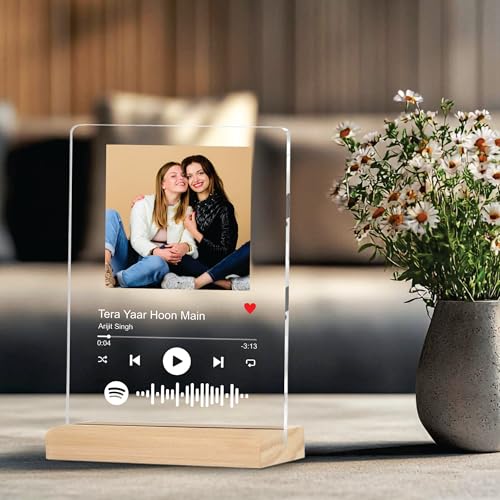 Giftplease Customized Photo and Spotify Plaque|Personalized Photo Frame with Wooden Stand|Spotify Frame|Gift|Birthday|Anniversary|Valentine's Gift (6 * 9 Inches, Transparent), Rectangular, tabletop 4 51dczPzMiUL