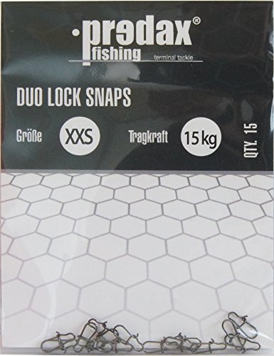 Predax Duo Lock Snap - 15 Snaps für Raubfischvorfächer, Einhänger für Kunstköder wie Wobbler, Jerkbaits, Gummifische, Blinker, Spinner, Größe/Tragkraft:Gr. XXS / 15kg Cover