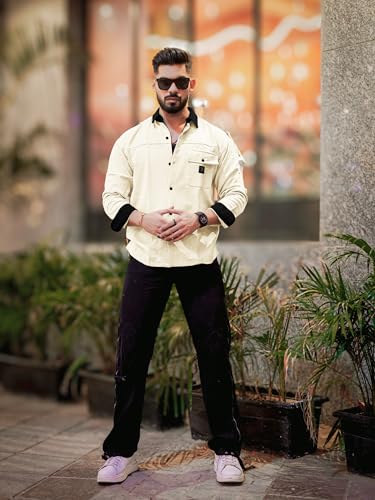 Image of Maniac Mens Solid Collared Neck Full Sleeve Cotton Shirt for Men