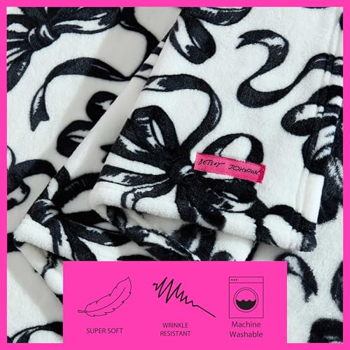 Image of Betsey Johnson - Plush Throw Blanket for Couch or Bed, Soft Reversible Western Fleece Throw, Cozy Printed Soft Blanket, Ballet Bows Grey, 50 inch x 70 inch