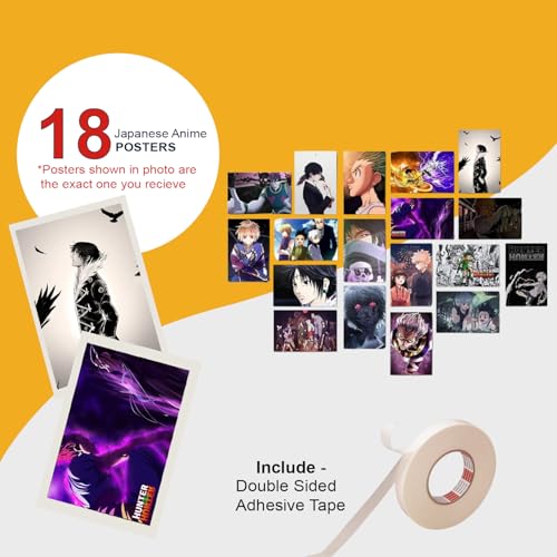 Image of ATEVON Hunter Anime Wall Poster Set - Pack of 18 Unframed 6x4 inch Prints | Wall Collage Kit Featuring Gon Freecss Killua Zoldyck Kurapika Isaac Netero | Aesthetic Anime Decor for Bedroom & Dorm