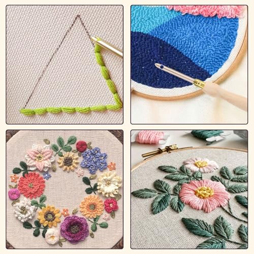 Image of AUGSUN 13Pcs Punch Needle Kit, Punch Needle Tool Adjustable Punch Needle Embroidery Kits Wooden Handle Embroidery Pen for Embroidery Floss Cross Stitching Beginner(Multi-Color)