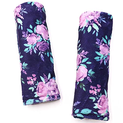 Image of Baby Car Seat Belt Covers, Purple Flower Car Seat Strap Covers for Boys Girls, Fleece Stroller Strap Cover for Kids, Soft Car Seat Neck Cover, Newborn Car Seat Straps Shoulder Protectors, 2 Pack,