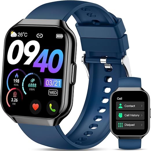 QCOQ® Smartwatch Uomo Donna, 1.96" Orologio Smartwatch con Effettua o Risposta Chiamate, 110+ Sport Smart Watch, Contapassi/Sonno/Cardiofrequenzimetro, Impermeabile IP68 Fitness Track per Android iOS