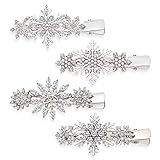 4PCS Christmas Snowflake Hair Clips for Women Holiday Rhinestone Crystal Snowflake Hairpins Xmas Festive Costume Hair Accessory Gifts (Silver)