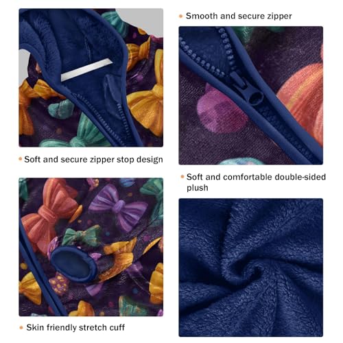 Colorful Bows and Hearts Pattern Toddler Fleece Jacket Girl Boys Hooded Fleece Jacket Coat Warm Outwear Zip-up 3-10T3