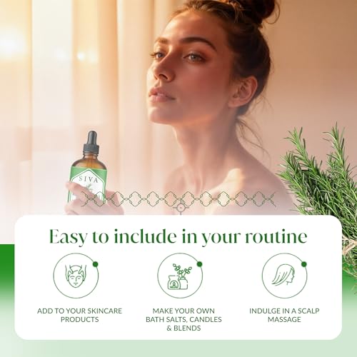 Image of Siva Rosemary Essential Oil 4 Fl Oz - for Diffuser, Skin & Hair Care - Ideal for Massage & DIY Blends- with Dropper