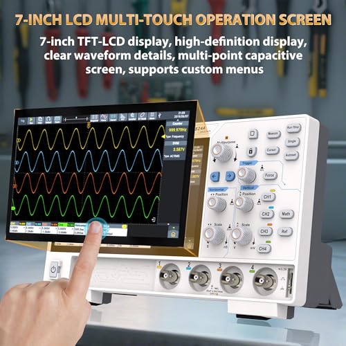 Image of OWON ADS824A Oscilloscope, 200MHz 4 Channels Oscilloscope 7 inch LCD | 12bits Vertical Resolution Oscillograph, 50M Memory Depth 1.25GSa /s Sample Rate
