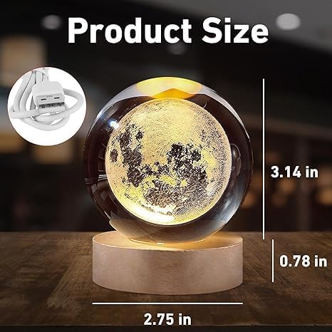 Image of Moon Crystal Ball 3D Moon Lamp Cosmic Orbs Crystal Ball Light with Wood Base Suitable for Home Bedroom Office Decoration Galaxy (Crystal Moon Light)
