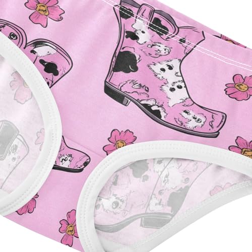 Wusikd Pink Cowgirl Boots Girls' Underwear Cotton Flowers Pink Girls Briefs Soft Toddler Underwear 2T4