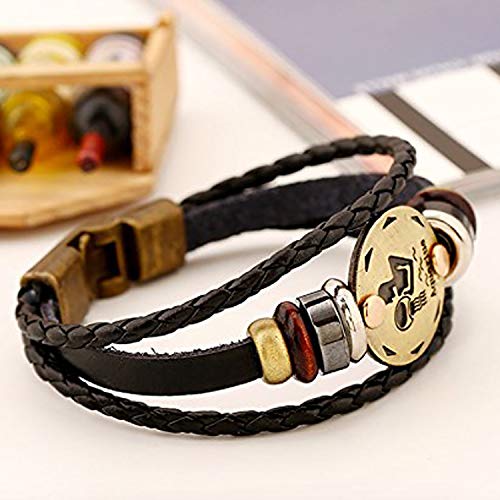 Image of Young & Forever Zodiac Sign Multi-Strand Genuine Leather Bracelet for Men & Boys - Adjustable Tribal Wristband with Antique Metal Charm