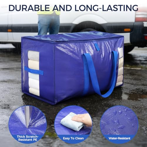 Image of BAGAIL Heavy Duty Moving Bags with Strong Handle, Extra Large Moving Boxes, Storage Tote for Clothes, College Moving Supplies(Blue, 8 Pack)