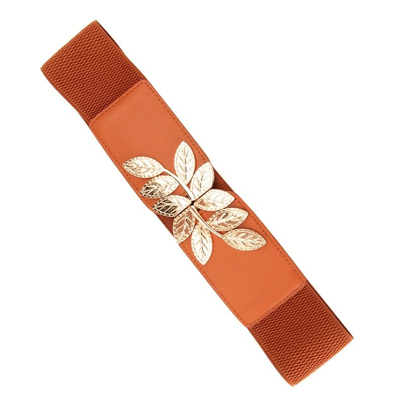 HBJWOV Women's Waist Cover Alloy Leaf Buckle Elastic Band Versatile Dress Shirt with Clothing Belt(D)2