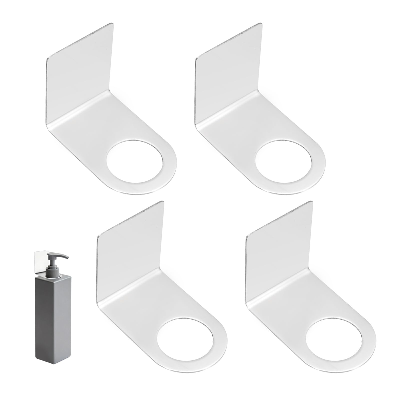 sourcing map 4 Pcs Shower Shampoo Bottle Holder, 1.3 Inch Adhesive Soap Bottle Dispenser Holder Wall Mount, No Drilling Shampoo Conditioner Hanger for Bathroom Kitchen Toilet Hotel Home, Silver