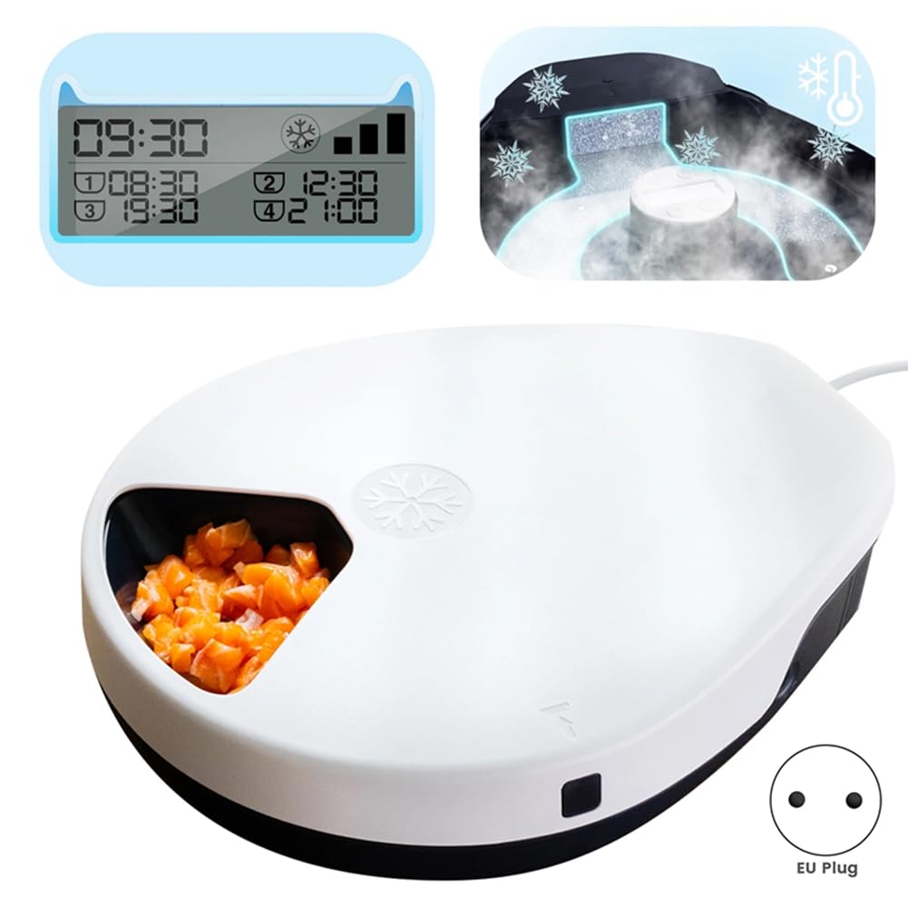 Distributeur Automatique de Nourriture Humide pour Animaux, Minuterie 5 Repas, Réfrigération à Semi-Conducteurs pour Une Conservation Optimale des Aliments, Prise Européenne