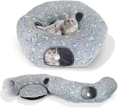 Cat Tunnel Bed, Foldable Cat Donut Tunnel with Removable Cushion ...