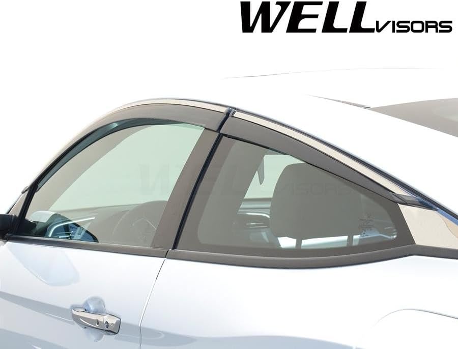 WellVisors Window Visors Wind Deflectors Compatible with Honda Civic Coupe 2016-2020 with Chrome Trim Rain Guards 3-847HD042