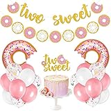 Two Sweet Donut Party Decoration Baby Second Birthday Glitter Doughnut Banner Cake Topper Sprinkles...