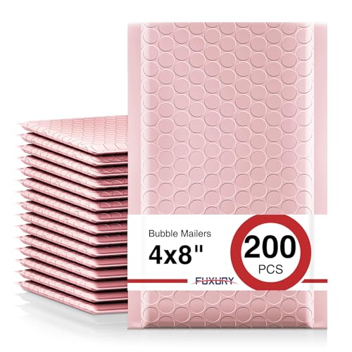 Image of Fuxury Bubble Mailers 4x8 Inch Light Pink 200 Pack Padded Envelopes Usable Size 4x7 inch Thick Mailing Envelopes Bubble Opaque Padded Mailers Shipping Bags for Mailing Jewelry Makeup Small Business#000