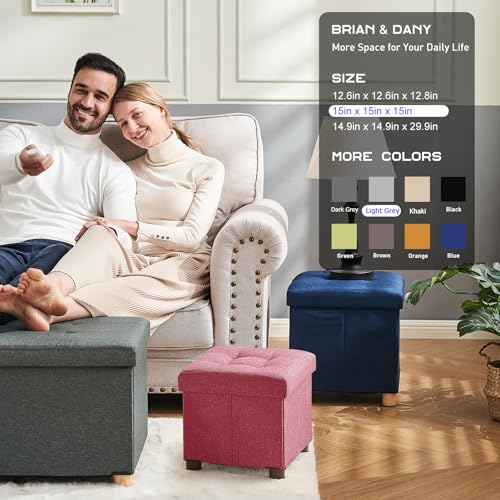 Image of BRIAN & DANY 15 Inches Ottoman with Storage, Square Small Storage Ottoman Foot Rest with Legs, Ottomans Foot Stool for Dorm, Living Room, Entryway (Hot Pink)