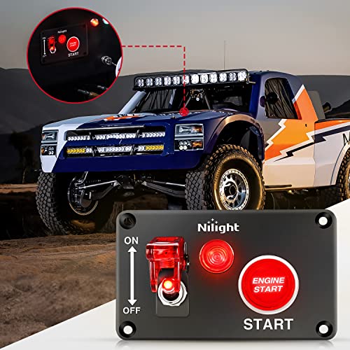 Image of Nilight Ignition Switch Panel with Engine Push Button 12V 2 in 1 | Rocker Toggle Switches with Relay Wiring Harness LED for RV Truck Racing Car Boat Marine Trailer