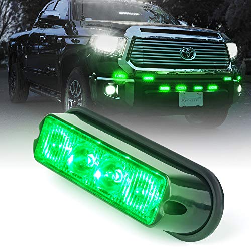 Xprite Green 4 LED 4 Watt Emergency Vehicle Waterproof Surface Mount Deck Dash Grille Strobe Light Warning Police Light Head with Clear Lens